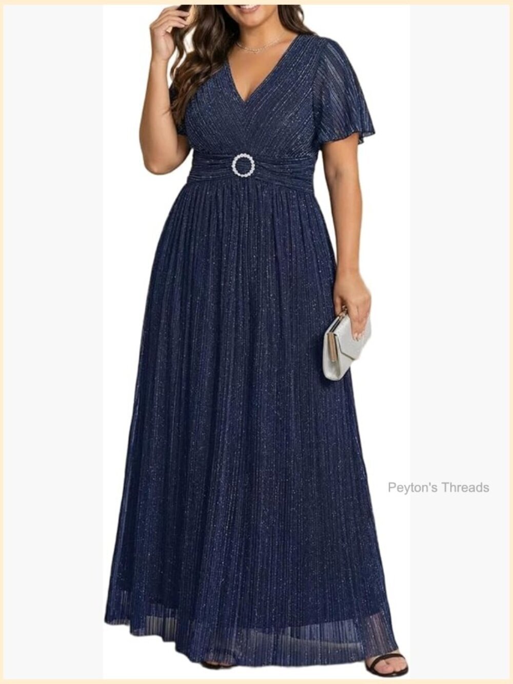 Plus Size Sequin Formal Maxi Evening Gown with Short Sleeves